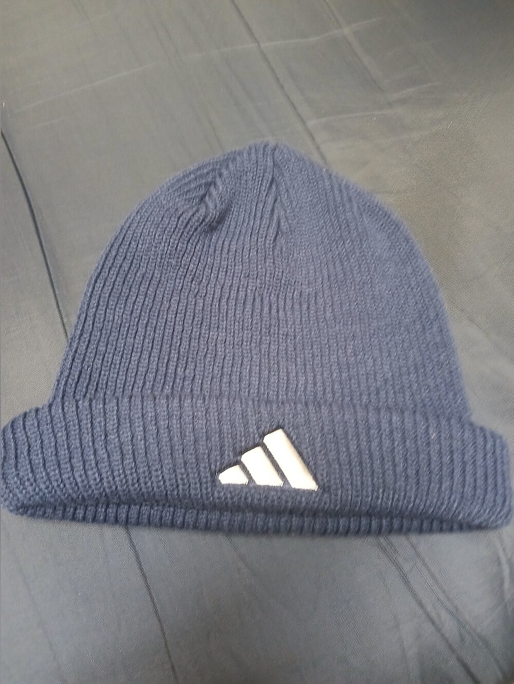 Adidas Blue Ribbed Beanie with Badge of Sport Logo